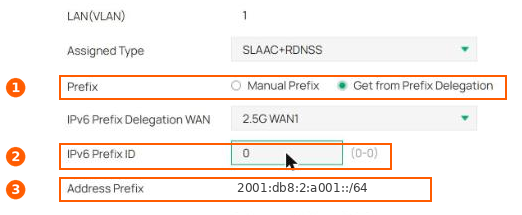 Omada ER707-M2(TP-Link) のLAN設定。Get from Prefix Delegation と Address Prefix